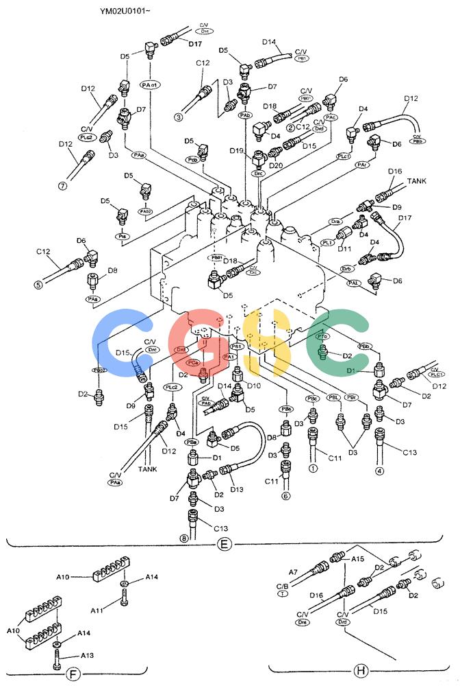 神钢零件查询(SK160LC) - DYNAMIC ACERA EXCAVATOR 11/2000 ASN YM02U0101 (11/00-12/02) (01-028[03]) - REMOTE CTRL LINES (NIBBLER & BREAKER) Kobelco