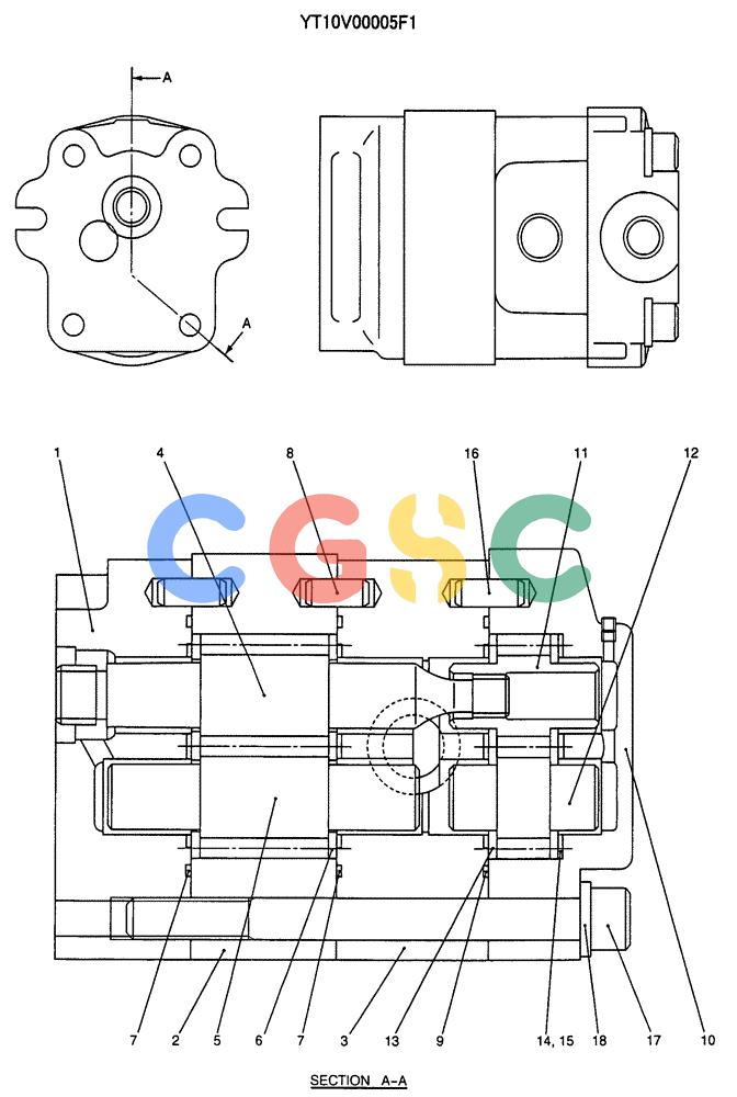 纽荷兰零件查询(E70SR) - MIDI CRAWLER EXCAVATOR ASN YT04-07175 (07-030) - PUMP ASSY, GEAR, P/N YT10V00005F1 New Holland Constructuion
