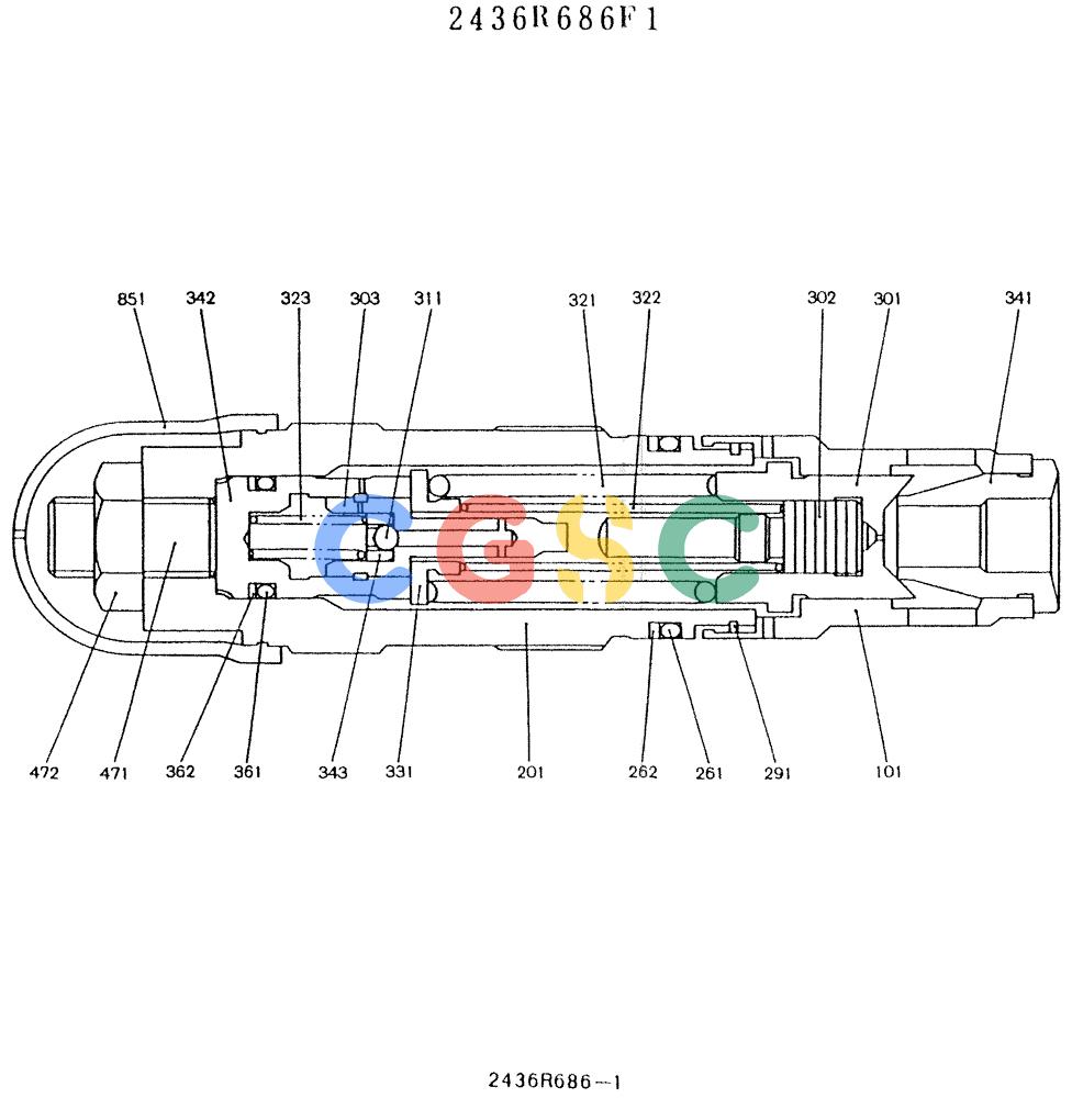 神钢零件查询(K907LC) - MARK II EXCAVATOR BTW YQ0101 - YQ0564 (1/87-12/03) (11-005) - VALVE ASSY, RELIEF 2436R686F1 Kobelco