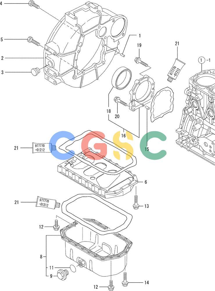 纽荷兰零件查询(E35SR) - COMPACT CRAWLER EXCAVATOR ASN PX13-15001 (N6TN61732) (NA) (1/06-) (08-003) - FLYWHEEL HOUSING & OIL SUMP New Holland Constructuion