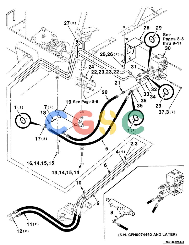凯斯零件查询(8465T) - CASE IH ROUND BALER W/TRACTOR HYDRAULICS (1/91-12/97) (8-04) - HYDRAULIC ASSEMBLY, THREADER, SERIAL NUMBER CFH0074012 AND LATER Case Agriculture