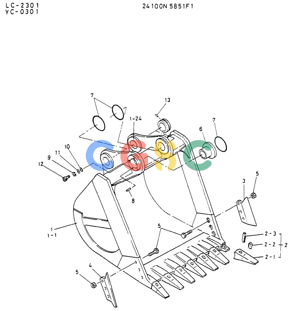 神钢零件查询(K912LC) - MARK II EXCAVATOR ASN YC-0301 (1/88-12/03) (09-013) - BUCKET ASSY, 1.2M Kobelco
