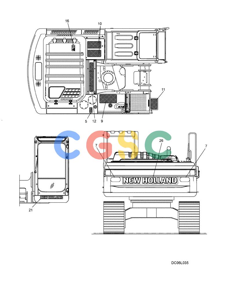 纽荷兰零件查询(E215B) - CRAWLER EXCAVATOR - TIER 3 (NA) - ASN N7DA21001 (1/07-) (7.026[01]) - NAME PLATE INSTALLATION, (EXTERIOR) (YN22TU0023F1), FIGURE 1 OF 3 New Holland Constructuion