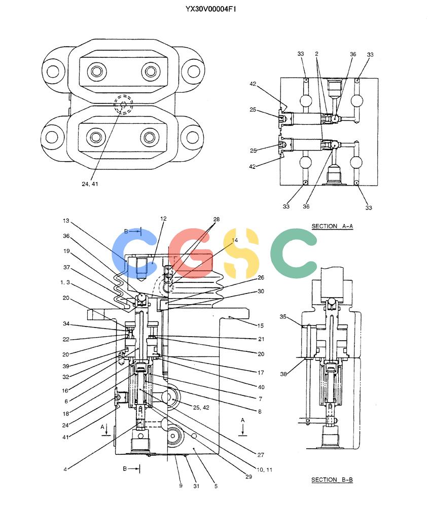 神钢零件查询(ED150-1E) - BLADE RUNNER EXCAVATOR/DOZER ASN YL05-00555 (11/03-12/04) (09-046) - VALVE ASSY, PILOT (PROPELLING) Kobelco