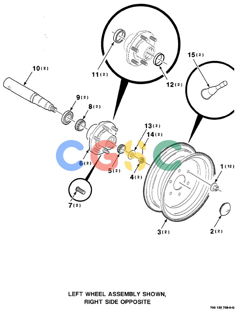 凯斯零件查询(RS561A) - CASE IH ROUND BALER (1/99-12/00) (7-008) - WHEEL, HUB AND AXLE ASSEMBLY, 16.1 INCH Case Agriculture