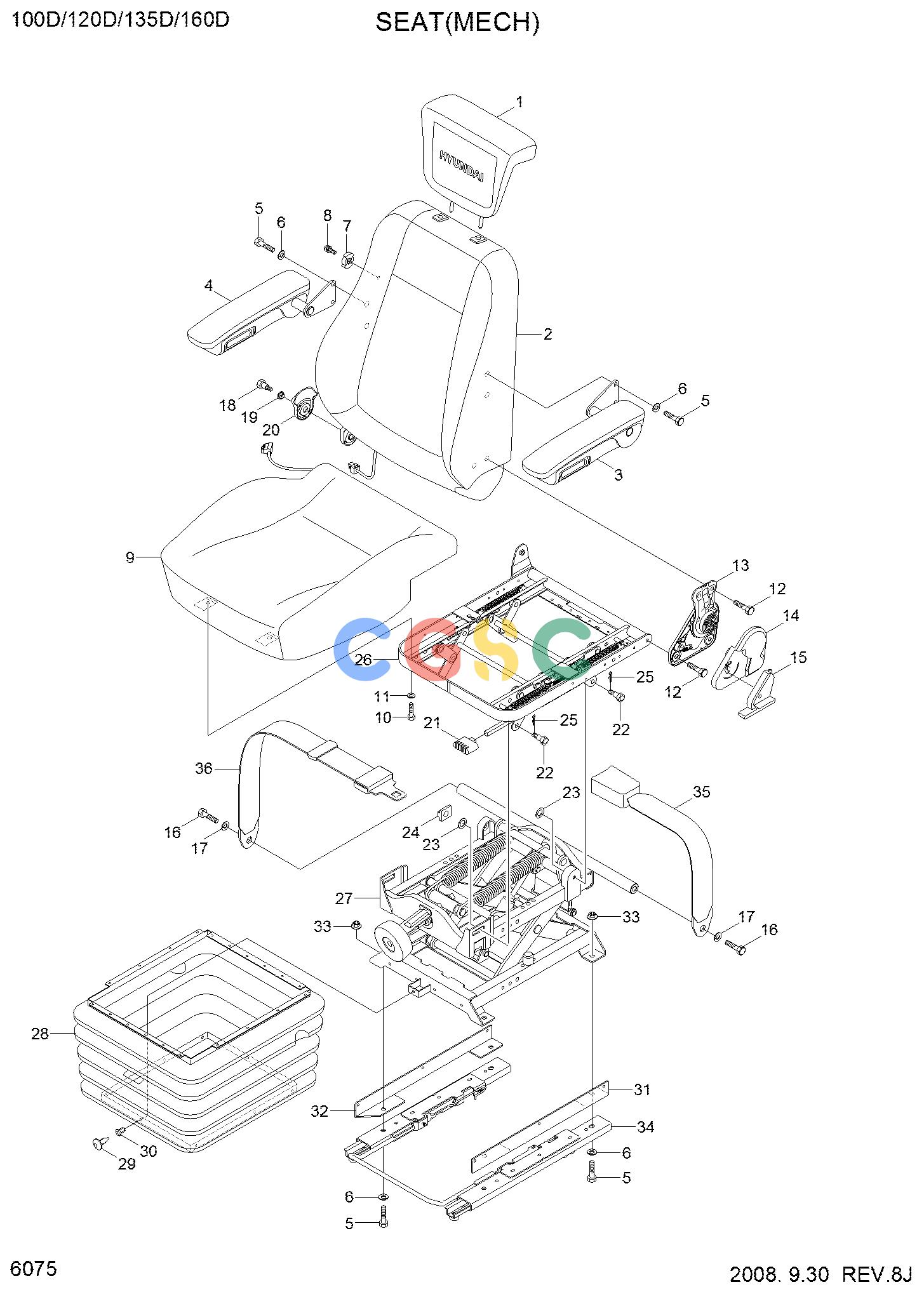 现代零件查询100/120/135/160D-7 SEAT(MECH)EPC Hyundai 