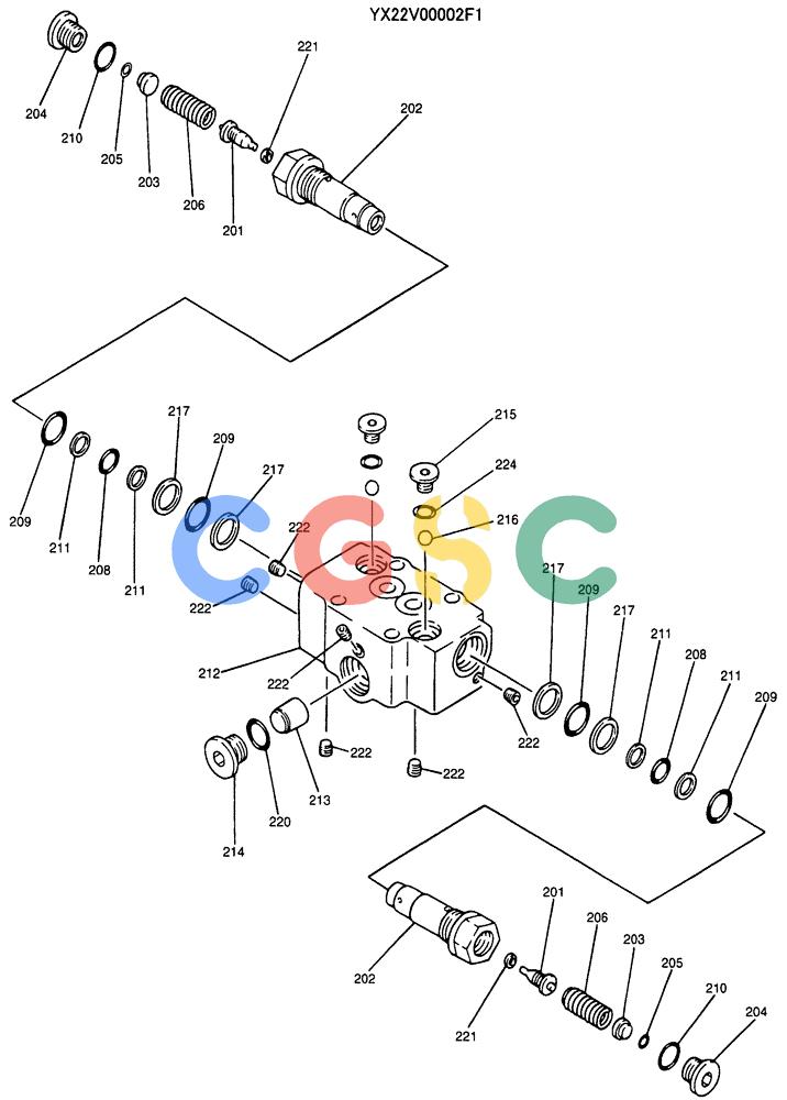 纽荷兰零件查询(E135SR) - CRAWLER EXCAVATOR ASN YY04-06254 (07-043) - VALVE ASSY, RELIEF, P/N YX22V00002F1 New Holland Constructuion