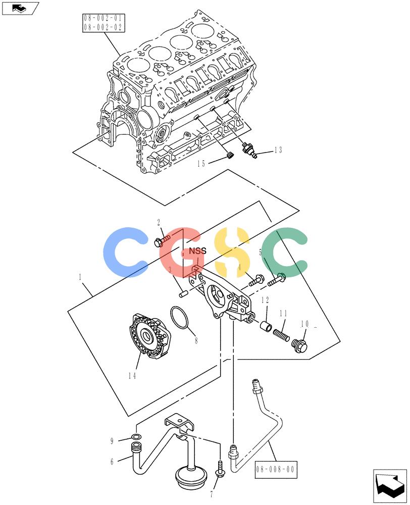 纽荷兰零件查询(E80BMSR) - COMPACT CRAWLER EXCAVATOR ASN LF06-04501 (NBTA18037) (08-024[00]) - OIL PUMP AND OIL STRAINER New Holland Constructuion