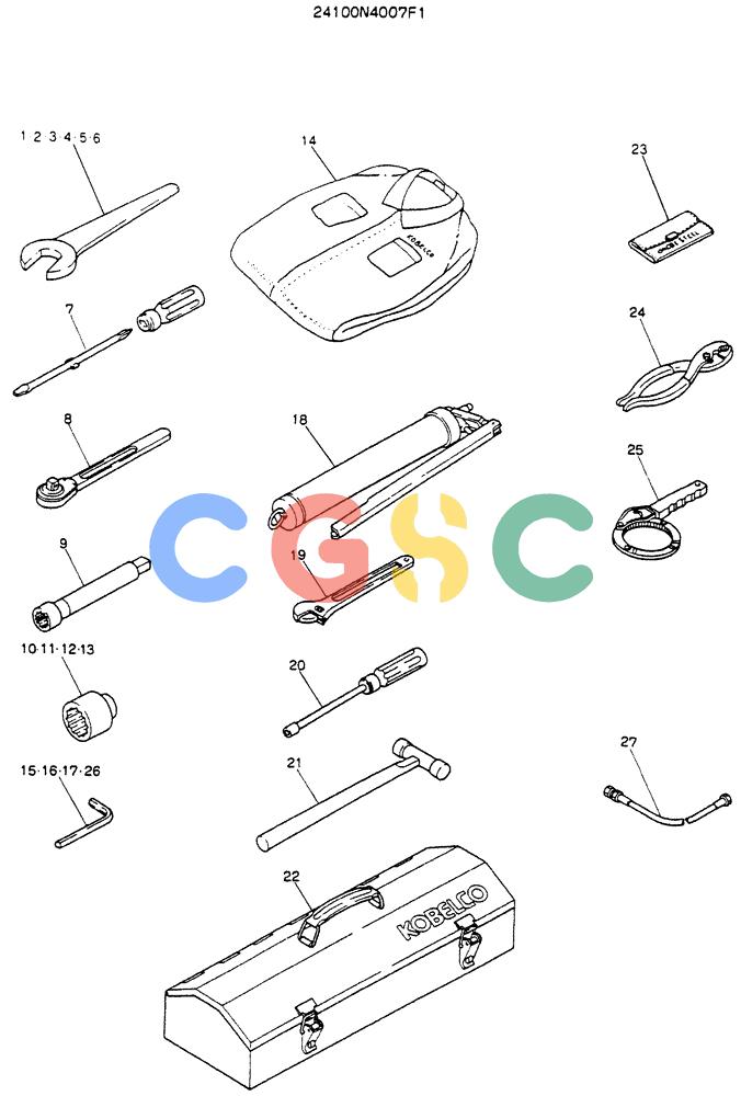 神钢零件查询(K903C) - EXCAVATOR ASN LE5701 (1/87-12/03) (09-005) - TOOL ASSY, P/N 24100N4007F1 Kobelco