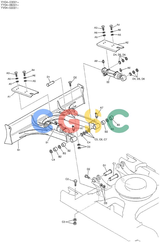 神钢零件查询(DOZER) - ATTACHMENT - SK115SR-1E, -1ES, SK135SR-1E, LC-1E, LC-1ES (1/02-12/03) (02-007) - DOZER ASSY Kobelco