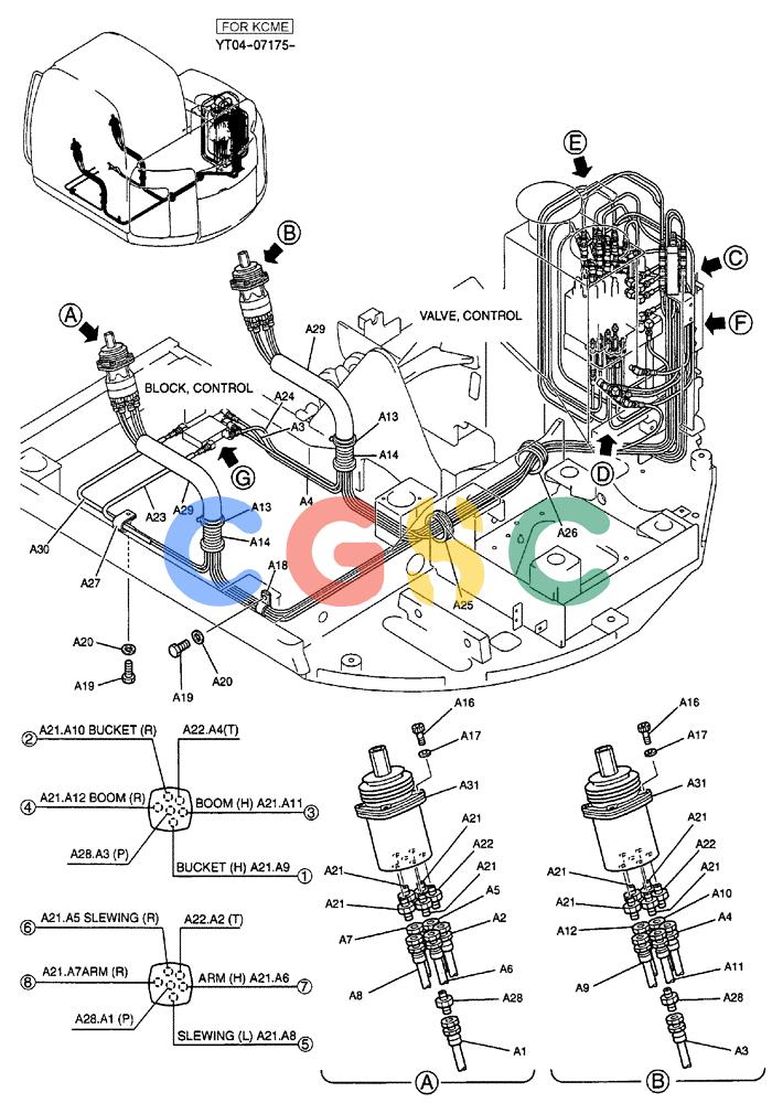 纽荷兰零件查询(E70SR) - MIDI CRAWLER EXCAVATOR ASN YT04-07175 (01-028[01]) - CONTROL LINES, REMOTE, P/N YT68H00044F2 New Holland Constructuion