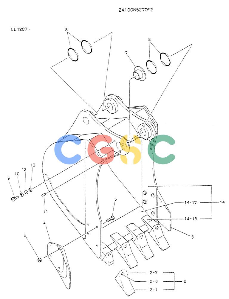 神钢零件查询(K909LC) - MARK II EXCAVATOR BTW LL1207 - LL1487 (1/87-12/03) (09-012) - BUCKET ASSY, 0.35M3 (60FT LONG RANGE) Kobelco