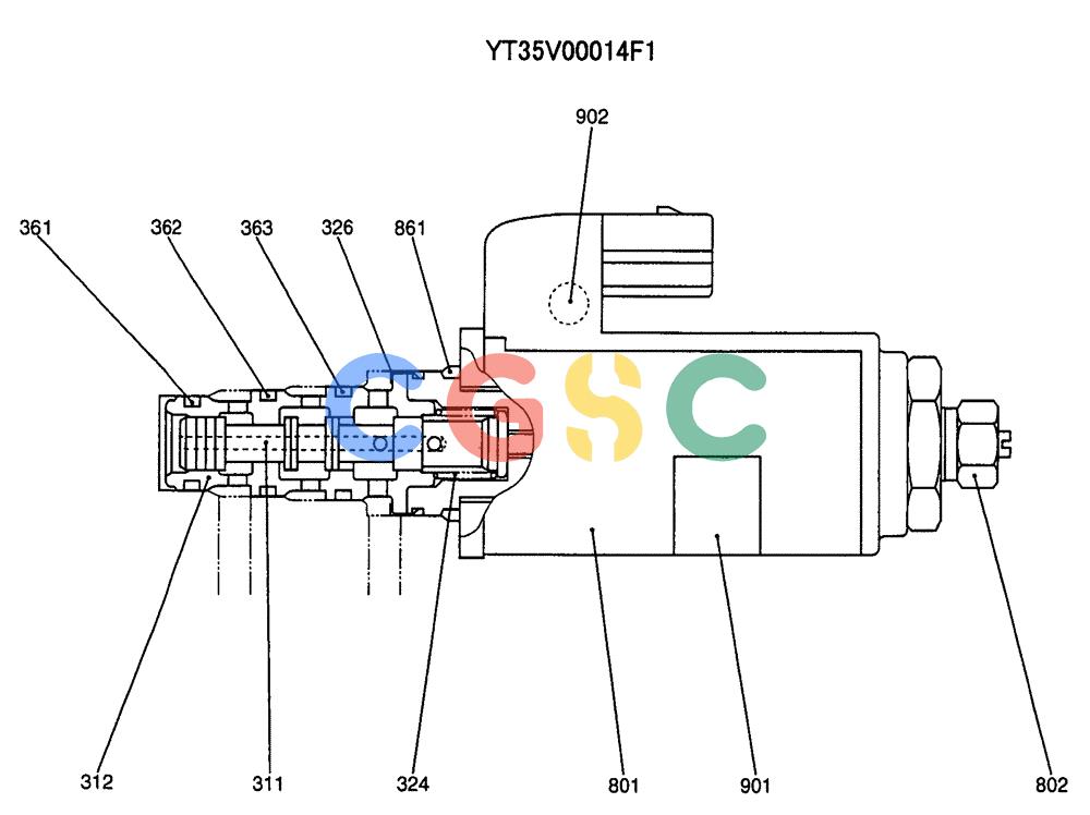 纽荷兰零件查询(E70SR) - MIDI CRAWLER EXCAVATOR ASN YT04-07175 (07-049) - VALVE ASSY, SOLENOID, P/N YT35V00014F1 New Holland Constructuion