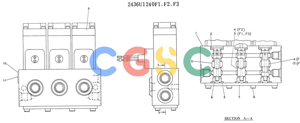 神钢零件查询(K905LC) - MARK II EXCAVATOR BTW YP1001 - YP1281 (1/87-12/03) (11-024) - VALVE ASSY, SOLENOID (P/N 2436U1240F1-F3) Kobelco