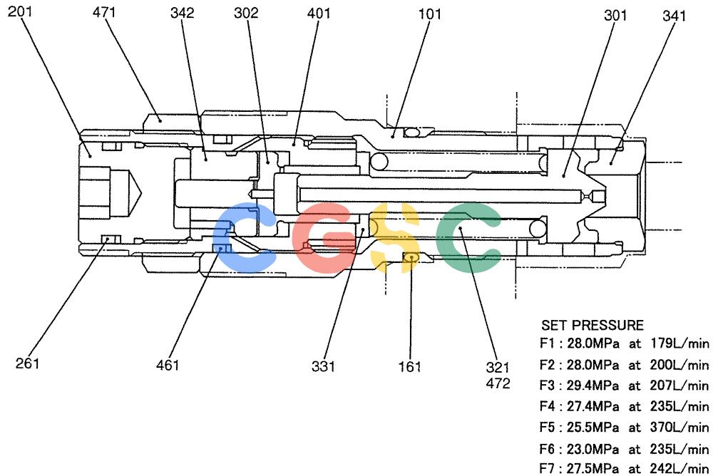 纽荷兰零件查询(E200SRLC) - CRAWLER EXCAVATOR BTW LA04-01506 - LA04-01625 (07-031) - VALVE ASSY, RELIEF New Holland Constructuion