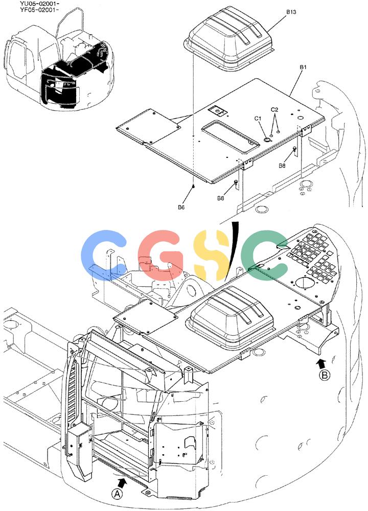 纽荷兰零件查询(E235BSRNLC) - CRAWLER EXCAVATOR ASN YU05-02001 (01-053[01]) - GUARD INSTAL, P/N YF21C00022F1 New Holland Constructuion