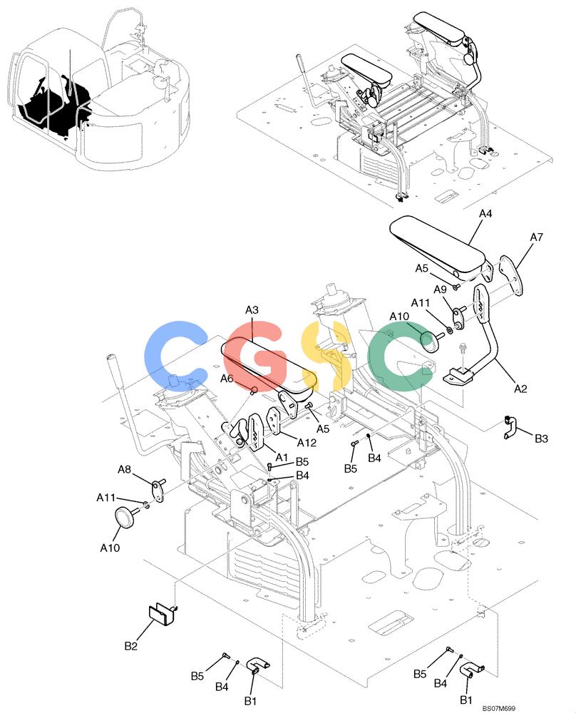 纽荷兰零件查询(E135B) - CRAWLER EXCAVATOR TIER 3 - ASN YH05-07001 (N8TA13006) (1/08-) (02-25[00]) - ARM REST & CLAMP ASSEMBLY (YN25M01183F1 & YN12P01163F1) New Holland Constructuion