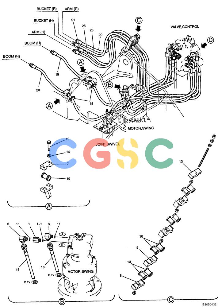 神钢零件查询(NIBBLER) - & BREAKER - SK70SR-1E SHORT RADIUS EXCAVATOR ASN YT02-04001 (4/03-12/04) (06-011[01]) - UPPER HYDRAULIC LINES (BREAKER, NIBBLER & BREAKER) (YT03H00027F2), PAGE 1 OF 2 Kobelco