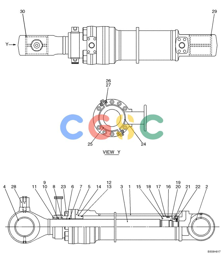 纽荷兰零件查询(E135B) - CRAWLER EXCAVATOR TIER 3 - ASN YH05-07001 (N8TA13006) (1/08-) (08-10-01[00]) - CYLINDER ASSEMBLY, BOOM (YY01V00058F1) New Holland Constructuion