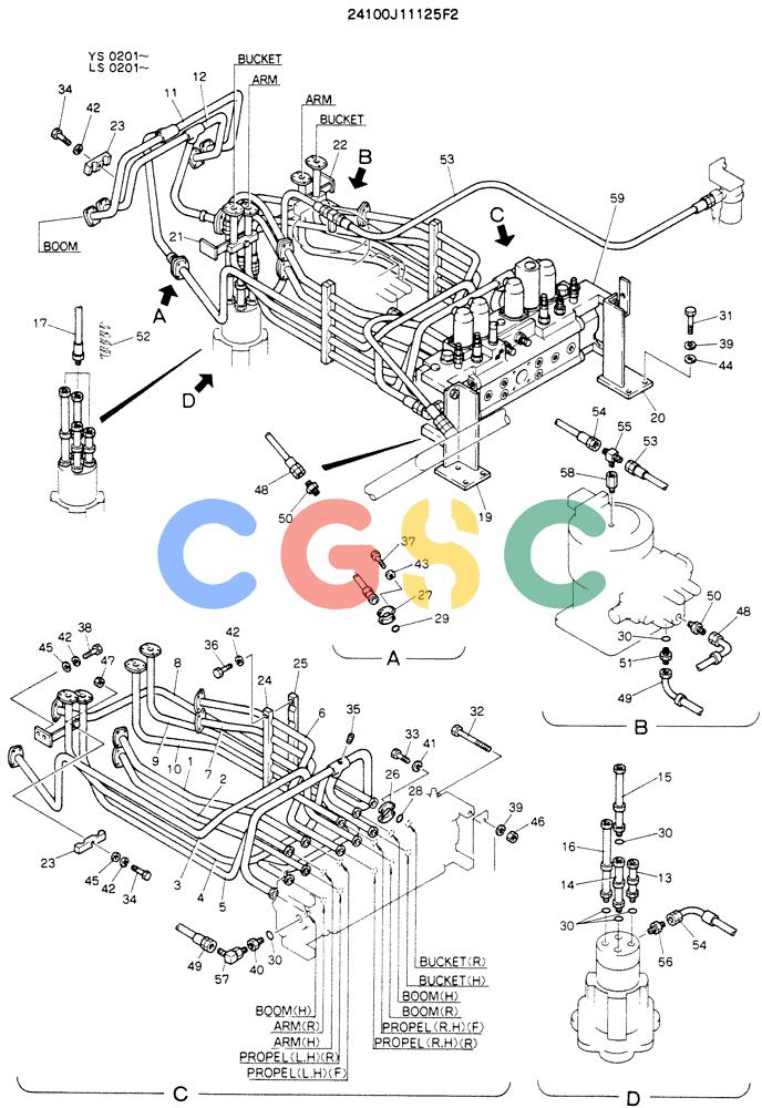 神钢零件查询(K916LC) - MARK II EXCAVTOR ASN YS0201 (1/89-12/03) (04-001) - HYDR LINES, UPP Kobelco