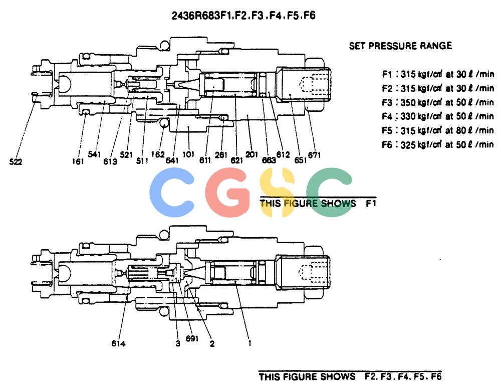 神钢零件查询(SK130LC) - EXCAVATOR BTW YPU1001 - YPU2000 (1/98-12/98) (12-010) - VALVE ASSY RELIEF (2436R683F1-F6) Kobelco