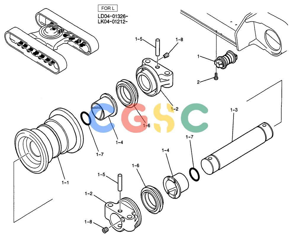 纽荷兰零件查询(E115SR) - CRAWLER EXCAVATOR ASN YV04-03043 (02-014) - TRACK ROLLER ASSY, (FOR LONG CRAWLER) P/N YN64D00033F1 New Holland Constructuion