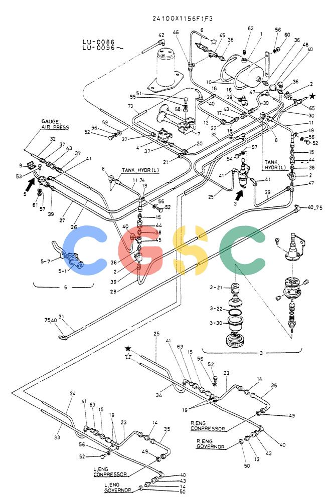 神钢零件查询(K935) - EXCAVATOR SUPPLEMENT ASN LU00154 (1/76-12/03) (05-001) - AIR-LINES UPP P/N 24100X1156F1,F3 Kobelco