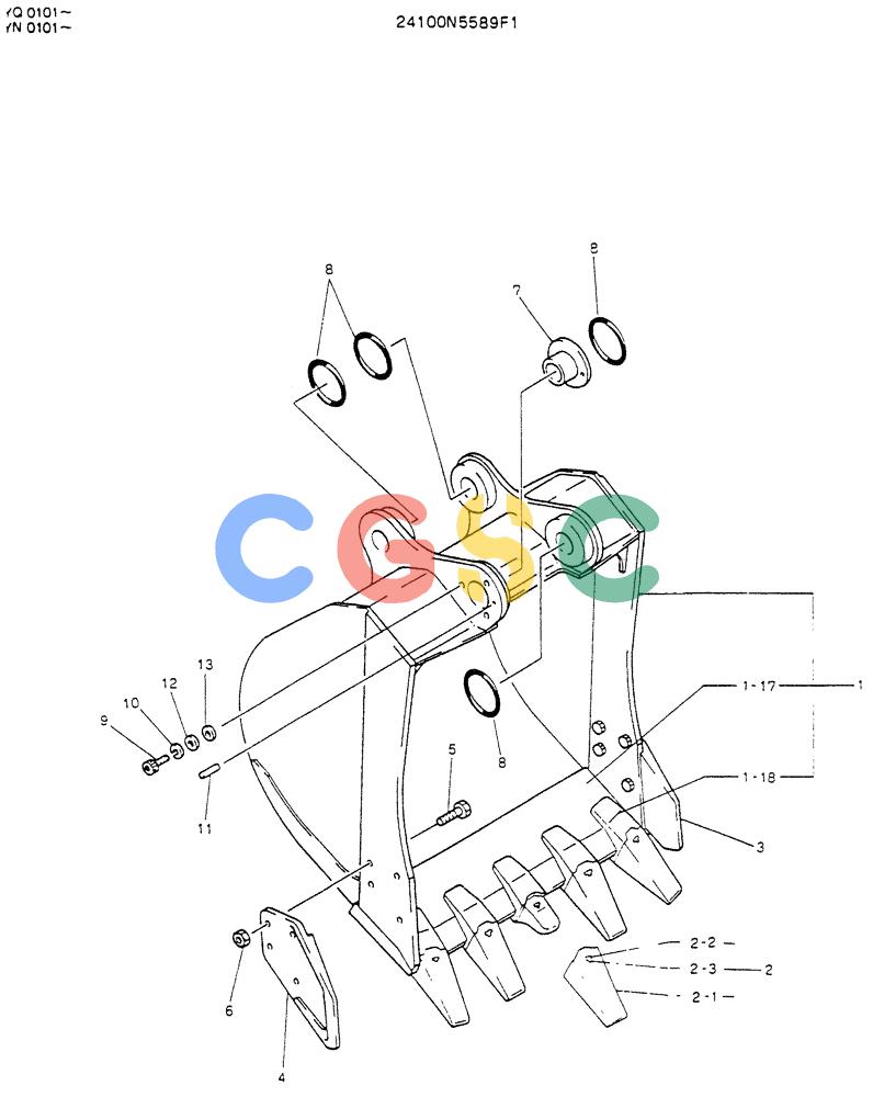 神钢零件查询(K907LC) - MARK II EXCAVATOR BTW YQ0101 - YQ0564 (1/87-12/03) (09-013) - BUCKET ASSY, 0.6M³ (0.78CU YD) (40FT LONG RANGE) Kobelco