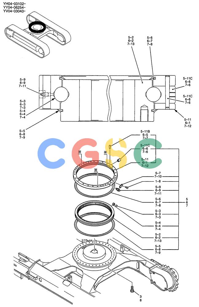 纽荷兰零件查询(E135SR) - CRAWLER EXCAVATOR ASN YY04-06254 (02-004) - SLEWING RING ASSEMBLY New Holland Constructuion