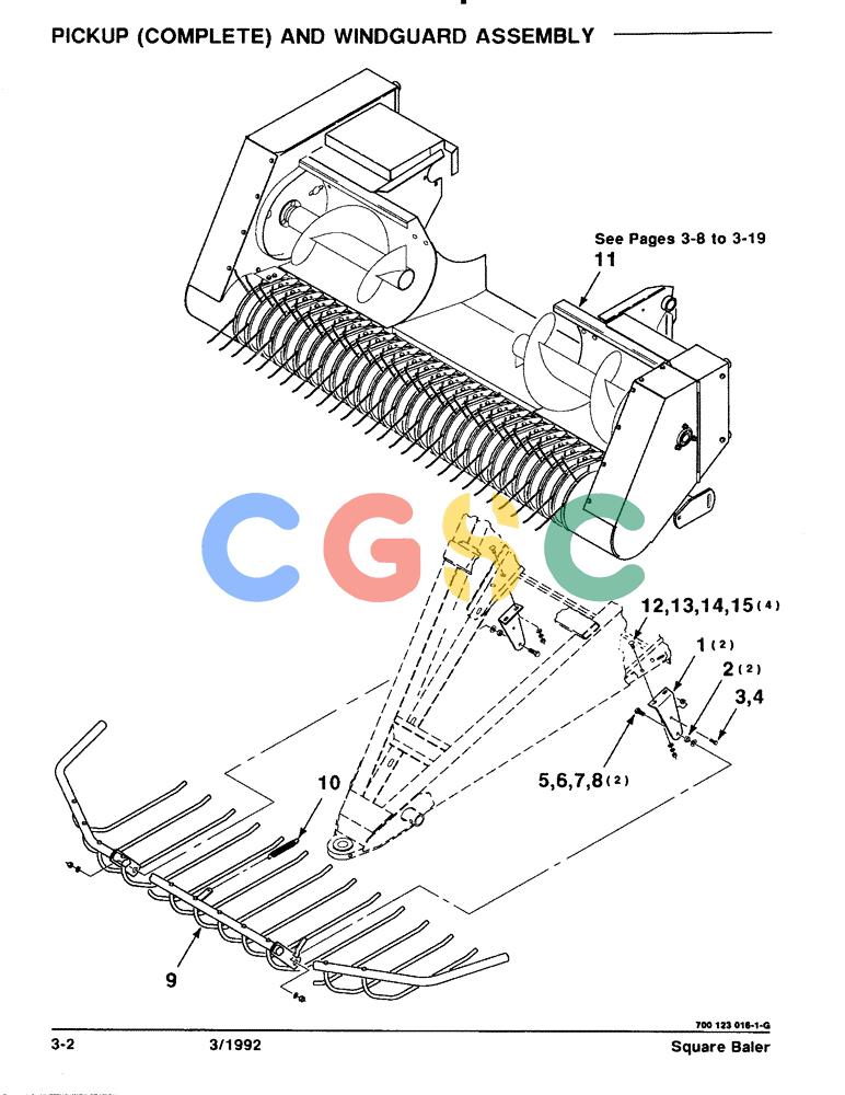 凯斯零件查询(8570) - CASE IH MID-SIZE RECTANGULAR BALER (1/91-12/96) (3-02) - PICKUP, COMPLETE AND WINDGUARD ASSEMBLY Case Agriculture