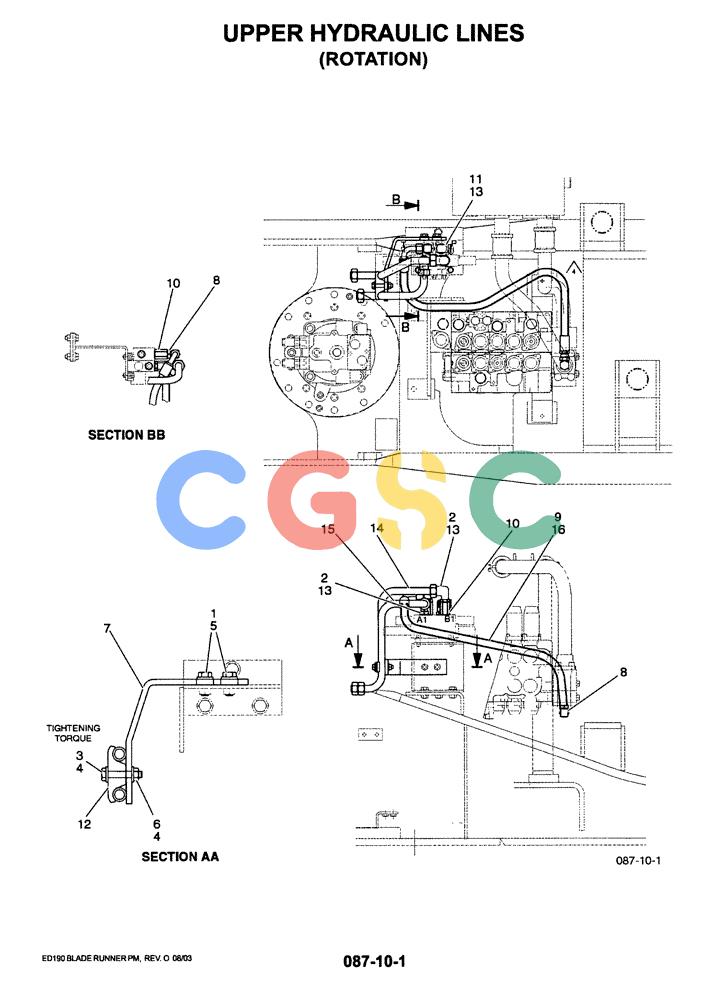 神钢零件查询(ED190LC-6E) - BLADE RUNNER EXCAVATOR/DOZER BTW YL03U0136 - YL03U0292 (1/05-12/06) (01-021) - UPPER HYDRAULIC LINES (ROTATION) Kobelco