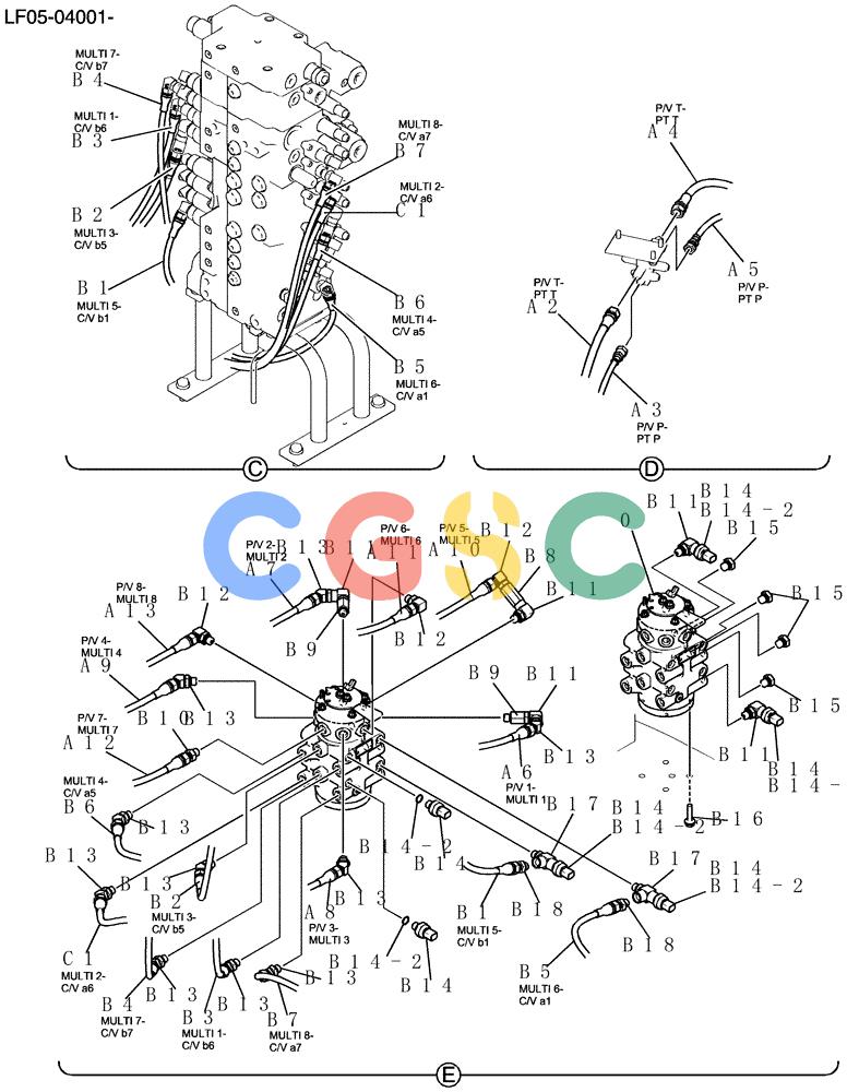 纽荷兰零件查询(E80BMSR) - CRAWLER EXCAVATOR ASN LF05-04001 - (N8TA18060) (140-17[2]) - CONTROL LINES, REMOTE New Holland Constructuion