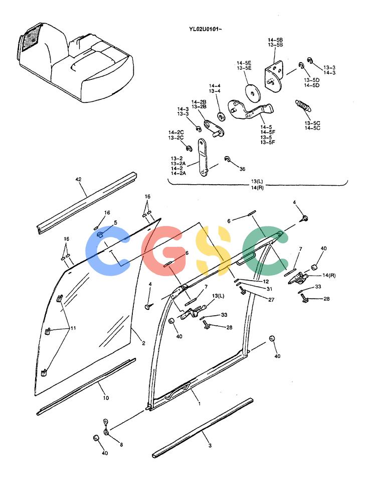 神钢零件查询(ED190LC) - BLADE RUNNER EXCAVATOR/DOZER BTW YL02U0101 - YL03U0135 (1/02-12/06) (01-047) - WINDOW ASSY, FR Kobelco