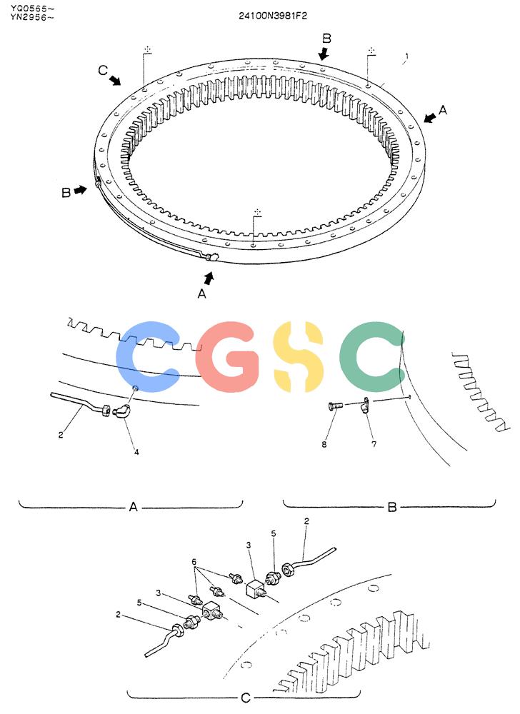 神钢零件查询(K907LC) - MARK II EXCAVATOR ASN YQ0565 (GLOBAL) (1/87-12/03) (06-011) - BEARING ASSY Kobelco
