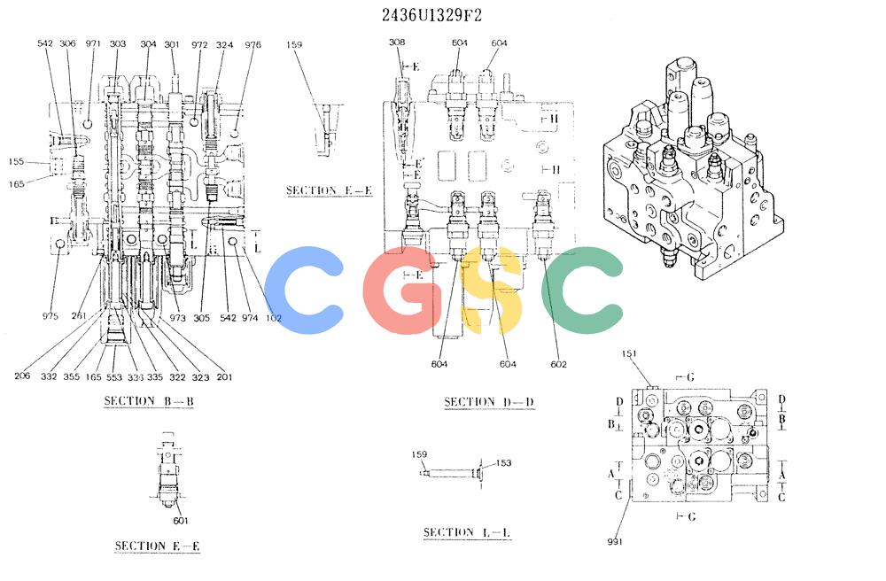 神钢零件查询(K904L) - MARK II EXCAVATOR BTW LX1501 - LX1525 (1/88-12/03) (11-015[01]) - VALVE ASSY, CONTROL, P/N 2436U1329F2 Kobelco