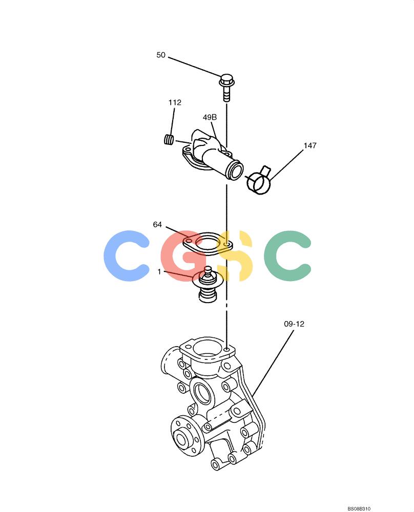 纽荷兰零件查询(E70BSR) - COMPACT CRAWLER EXCAVATOR BTW YT05-15001 - 18000 (NA) (4/08-) (09-13-00[00]) - THERMOSTAT AND HOUSING New Holland Constructuion