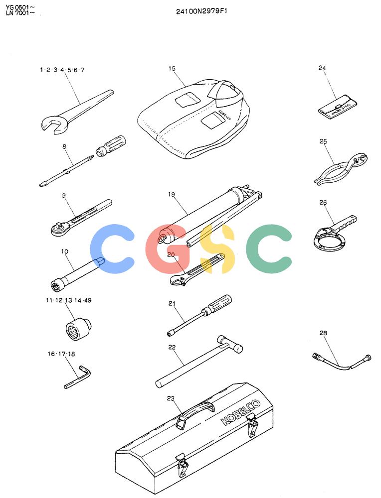 神钢零件查询(K907DLC) - EXCAVATOR ASN YG0501 (1/86-12/03) (10-007) - TOOL ASSY (SPANNER) Kobelco