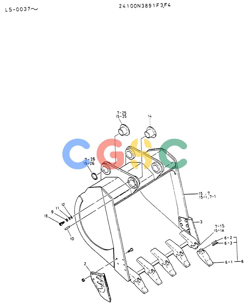 神钢零件查询(K916LC) - EXCAVATOR ASN YS0119 (1/87-12/03) (07-020) - BUCKET ASSY-PN 24100N3891F3 Kobelco