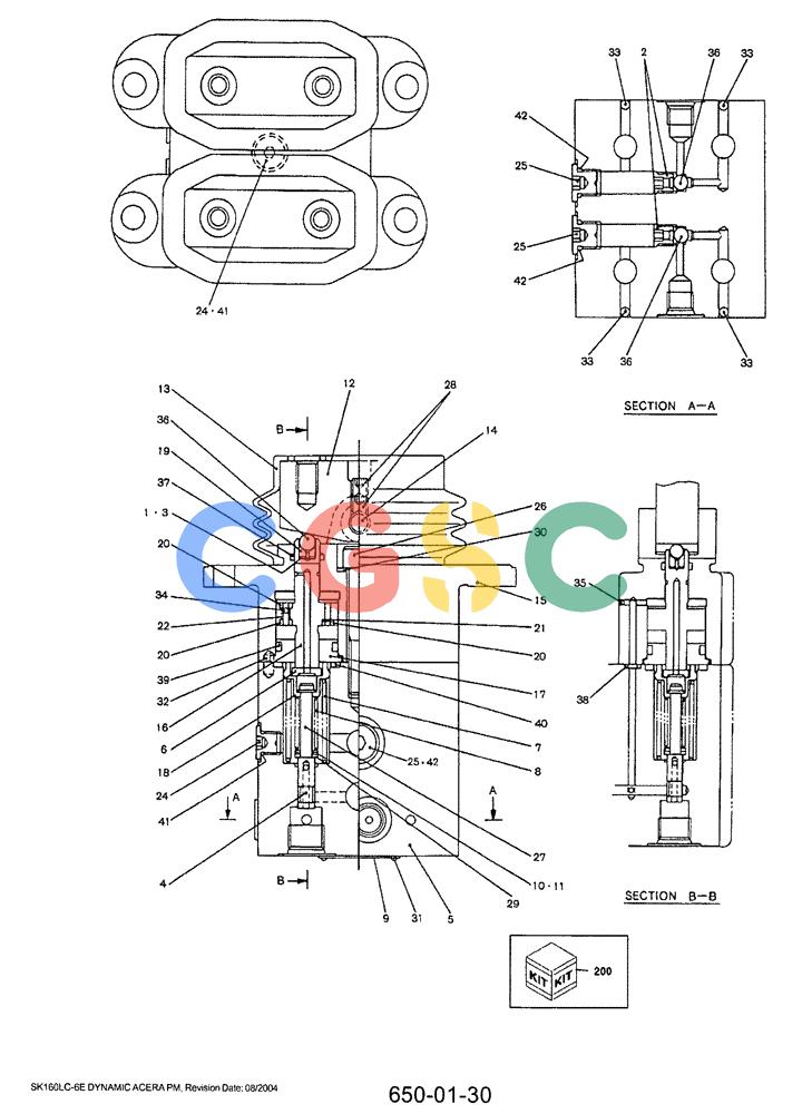 神钢零件查询(SK160LC-6E) - DYNAMIC ACERA EXCAVATOR 08/2004 ASN YM03U0523 (8/04-12/07) (07-012) - VALVE,P/N YX30V00004F1 Kobelco