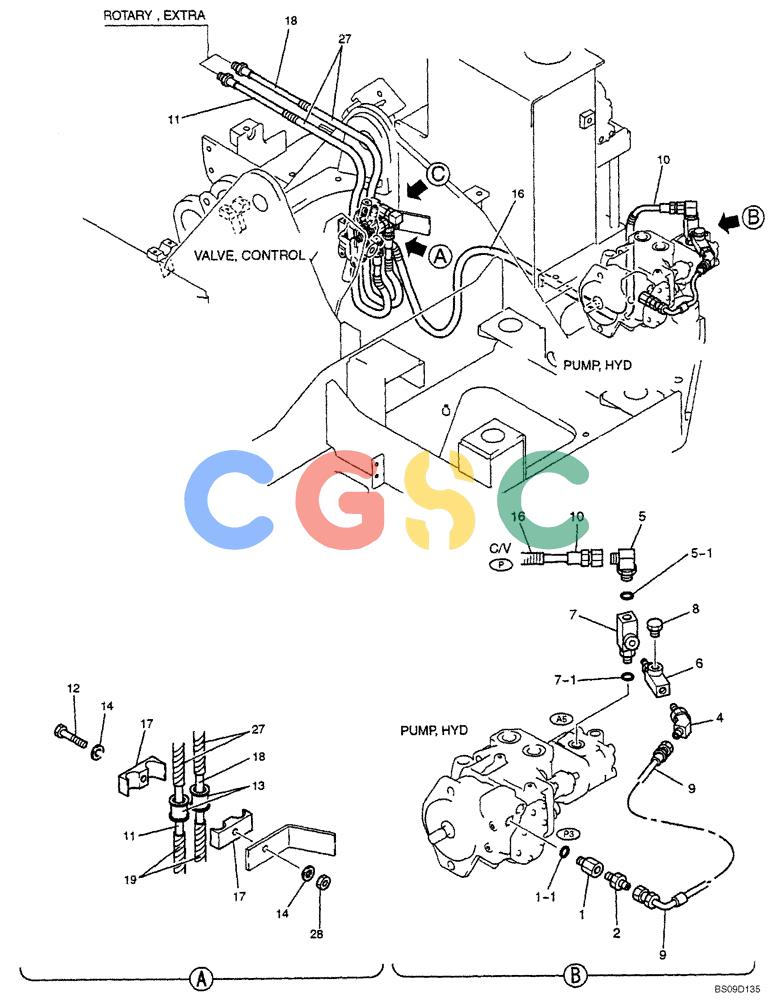 神钢零件查询(NIBBLER) - & BREAKER - SK70SR-1E SHORT RADIUS EXCAVATOR ASN YT02-04001 (4/03-12/04) (06-015[01]) - UPPER HYDRAULIC LINES (BREAKER, NIBBLER & BREAKER) (YT03H00032F1), PAGE 1 OF 2 Kobelco