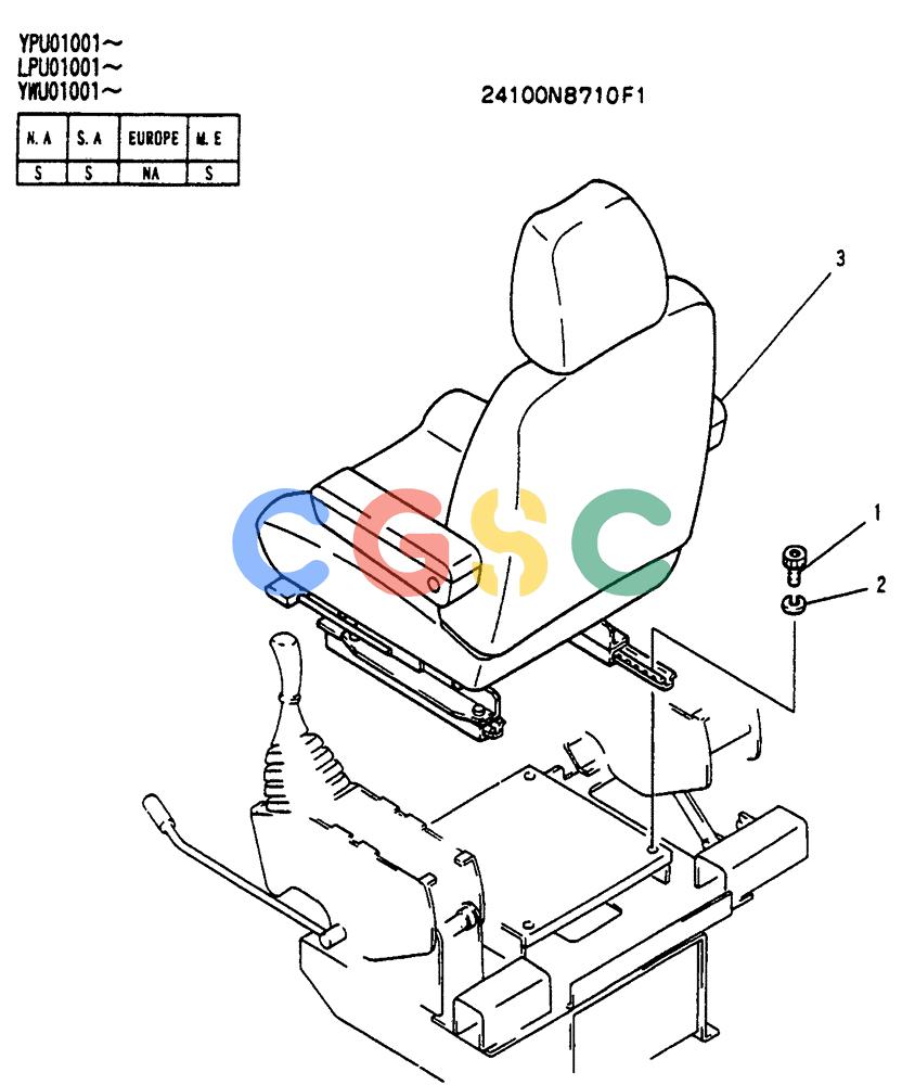 神钢零件查询(SK130LC) - EXCAVATOR BTW YPU1001 - YPU2000 (1/98-12/98) (02-009) - SEAT GROUP, P/N YW25MU0001F1 Kobelco