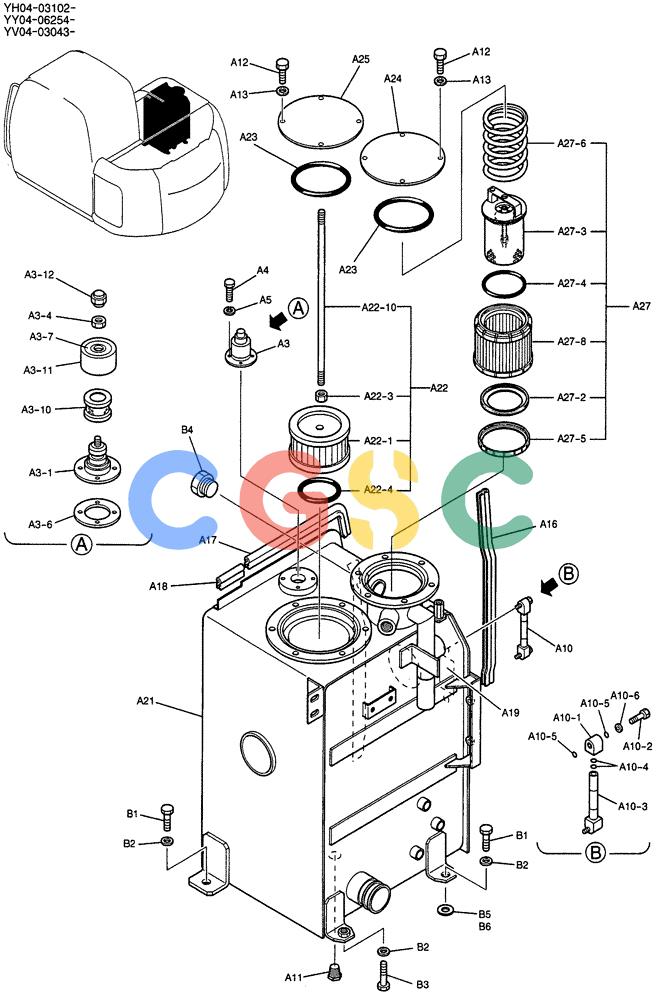 纽荷兰零件查询(E115SR) - CRAWLER EXCAVATOR ASN YV04-03043 (01-015) - TANK ASSY, HYDRAULIC New Holland Constructuion