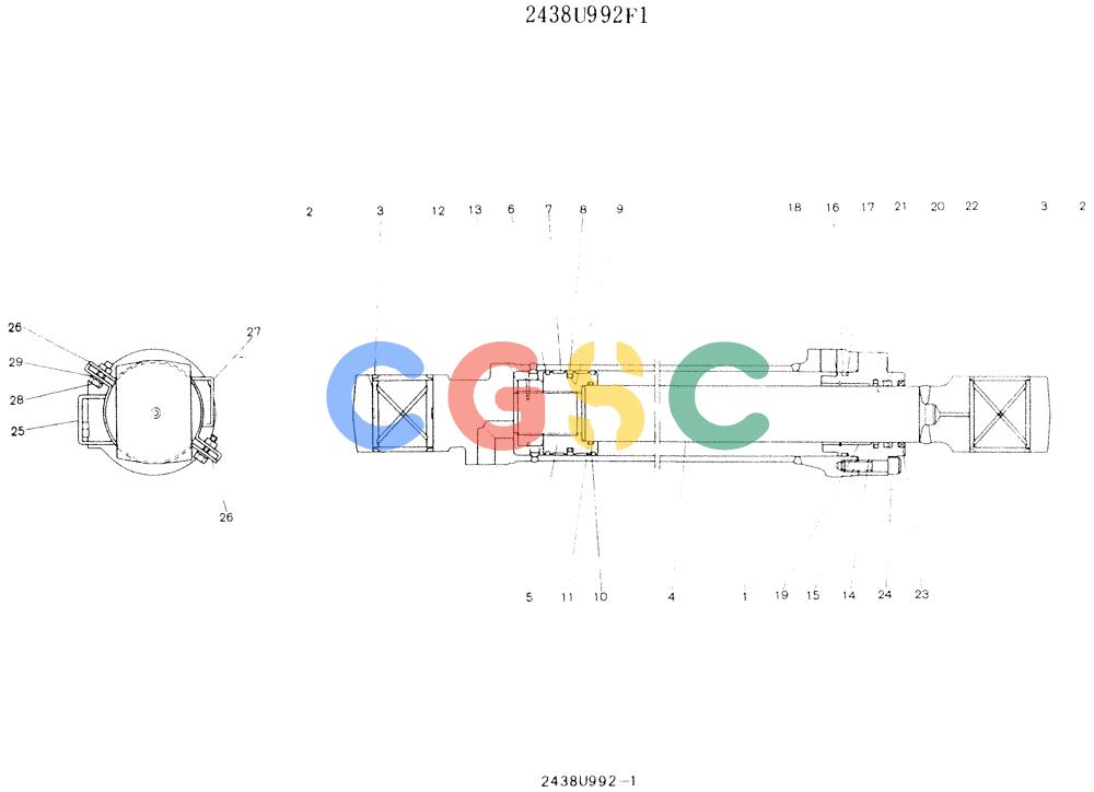 神钢零件查询(K907LC) - MARK II EXCAVATOR ASN YQ0565 (NA) (1/87-12/03) (11-053) - CYLINDER ASSY (BUCKET), P/N 2438U992F1 Kobelco