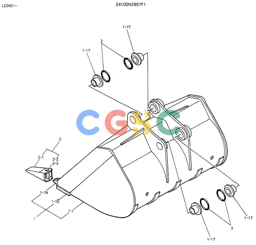 神钢零件查询(K903B) - EXCAVATOR ASN LE3401 (1/85-12/03) (09-024) - BUCKET ASSY, 0.3M3 P/N 24100N2857F1 Kobelco
