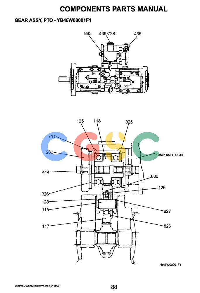 神钢零件查询(ED190LC-6E) - BLADE RUNNER EXCAVATOR/DOZER BTW YL03U0136 - YL03U0292 (1/05-12/06) (07-010) - GEAR ASSEMBLY, PTO (YB46W00001F1) Kobelco