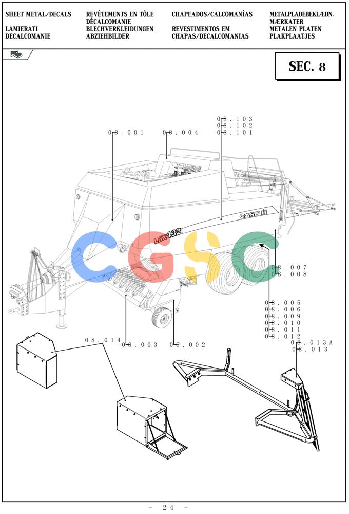 凯斯零件查询(LBX432S) - BIG RECTANGULAR BALER (3/03-12/08) (08.000[01]) - PICTORIAL OVERVIEW 1/1 - SHEET METAL/DECALS Case Agriculture