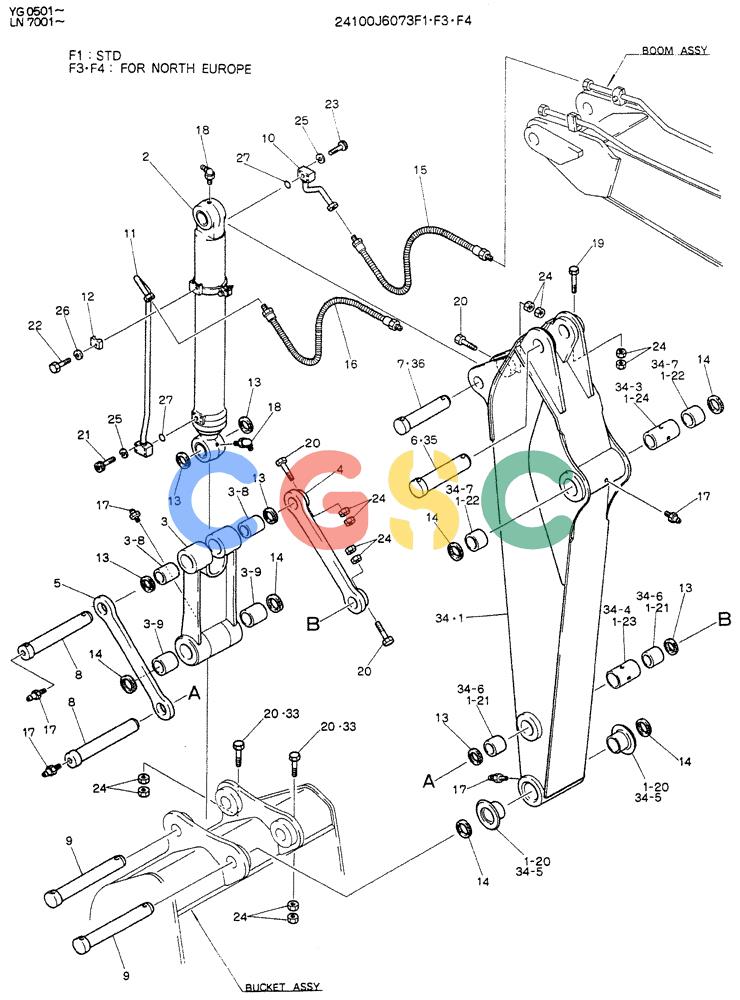 神钢零件查询(K907DLC) - EXCAVATOR ASN YG0501 (1/86-12/03) (09-006[03]) - ARM ASSY 2.25M (7FT-3IN) Kobelco