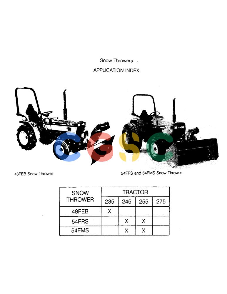 凯斯零件查询(48FEB) - CASE IH SNOW THROWER (1/86-12/91) (01D) - APPLICATION INDEX Case Agriculture
