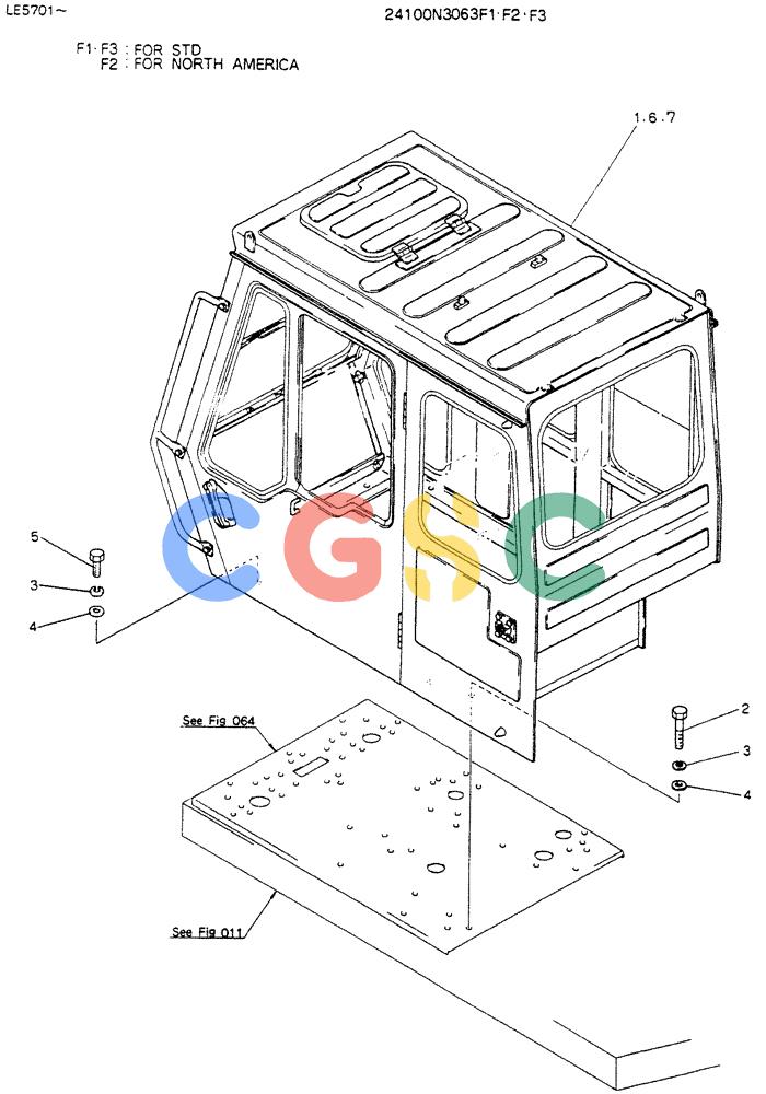 神钢零件查询(K903C) - EXCAVATOR ASN LE5701 (1/87-12/03) (01-001) - INSTAL CAB, P/N 24100N3063F1, F2, F3 Kobelco