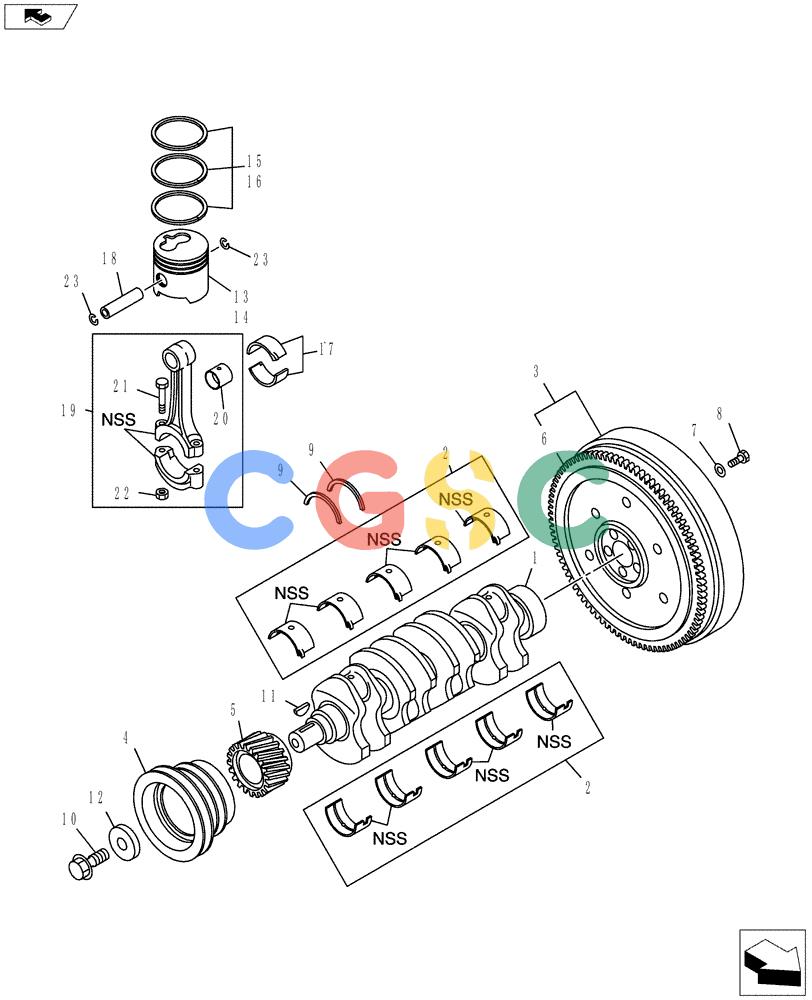 纽荷兰零件查询(E80BMSR) - COMPACT CRAWLER EXCAVATOR ASN LF06-04501 (NBTA18037) (08-011[00]) - CRANKSHAFT, PISTON AND FLYWHEEL New Holland Constructuion